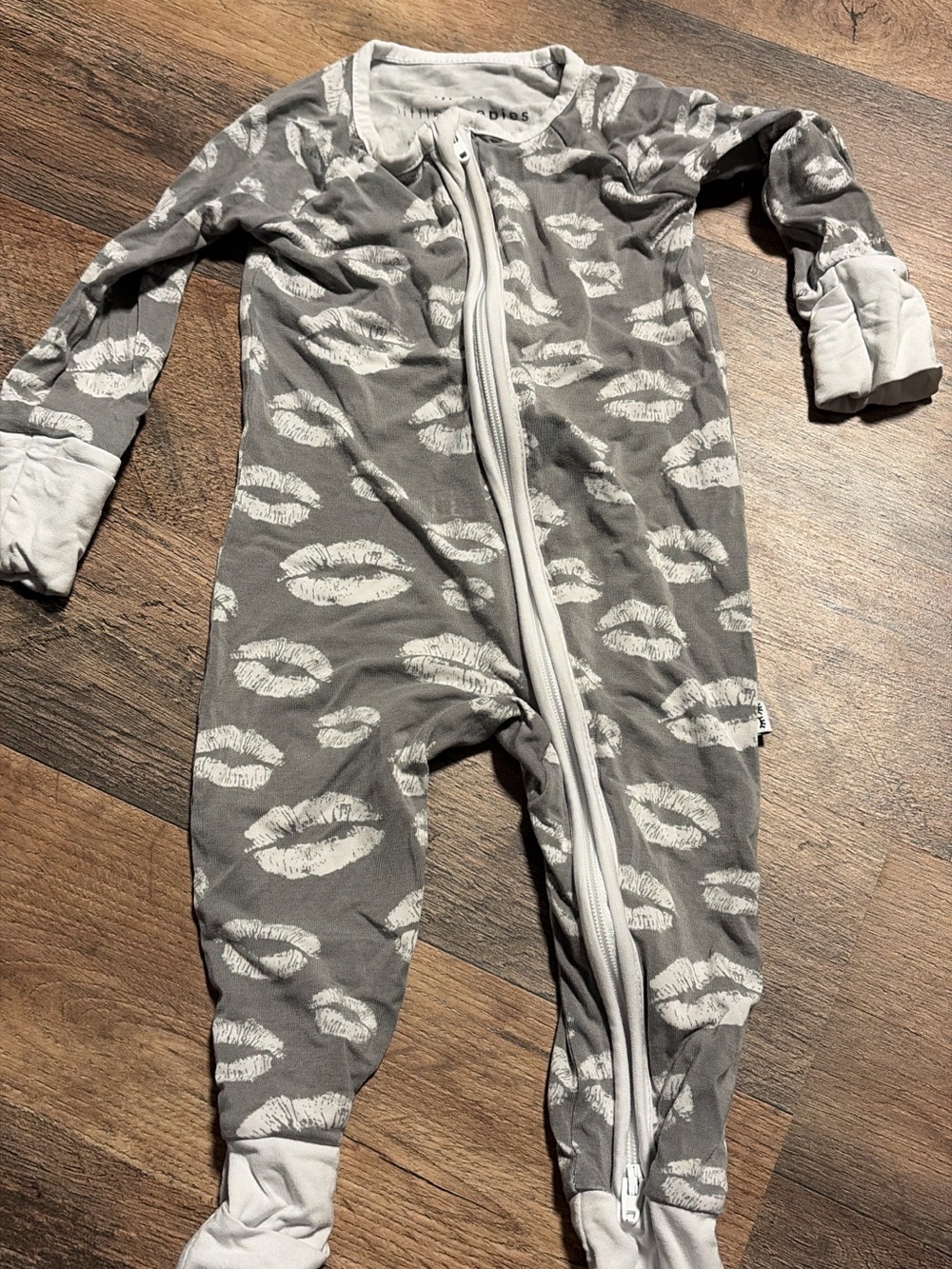 Little Sleepies Gray Lip-Print Zippered One-Piece Footie